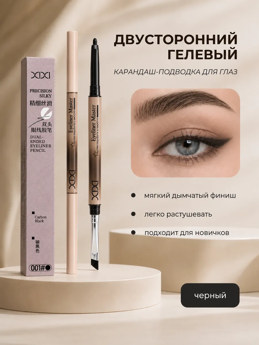 Гелевый карандаш для глаз черный водостойкий для стрелок