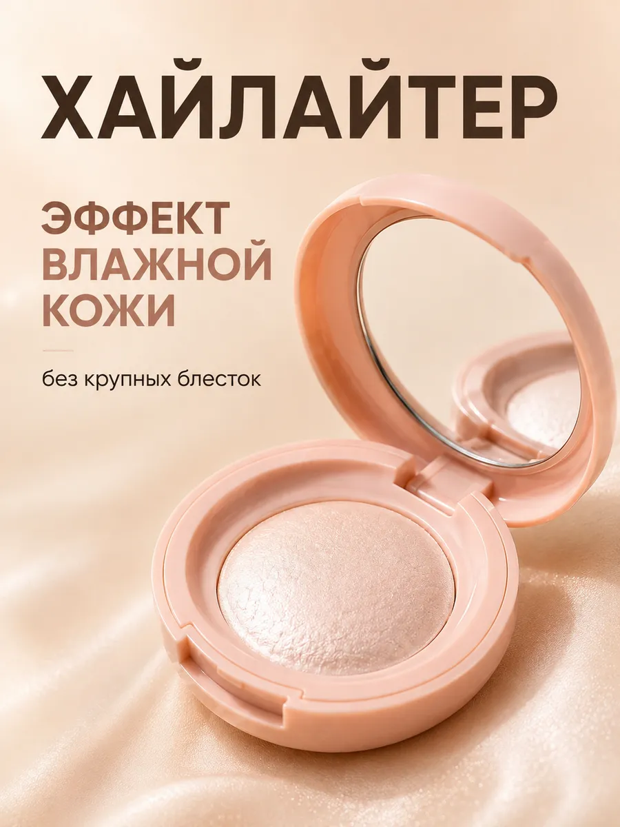 Хайлайтер для лица и тела сухой сияющий с зеркалом 02